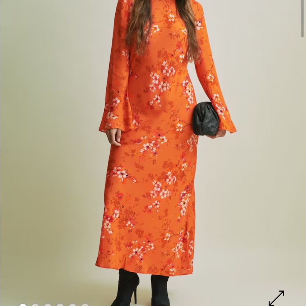 Reiss Orange Floral Long Sleeve Dress